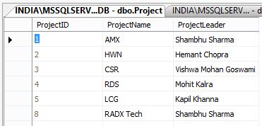 Data in my Project Table